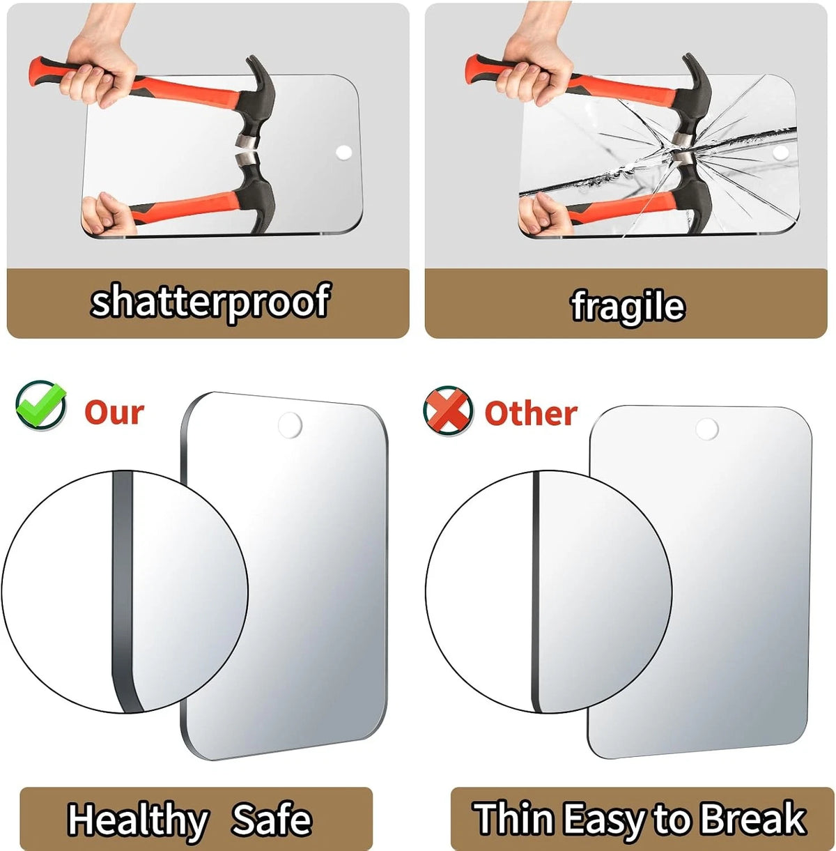 Fogless Shower Mirror for Shaving, Medium 8 x 6 Inch