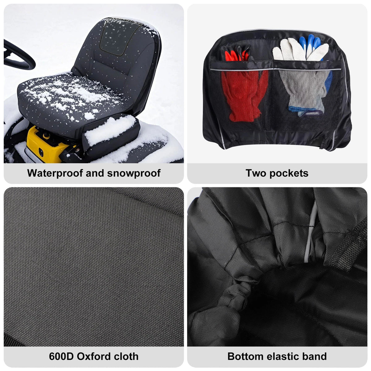 Riding Lawn Mower Seat Cover 600D Waterproof with Adjustable Strap & 4 Pockets