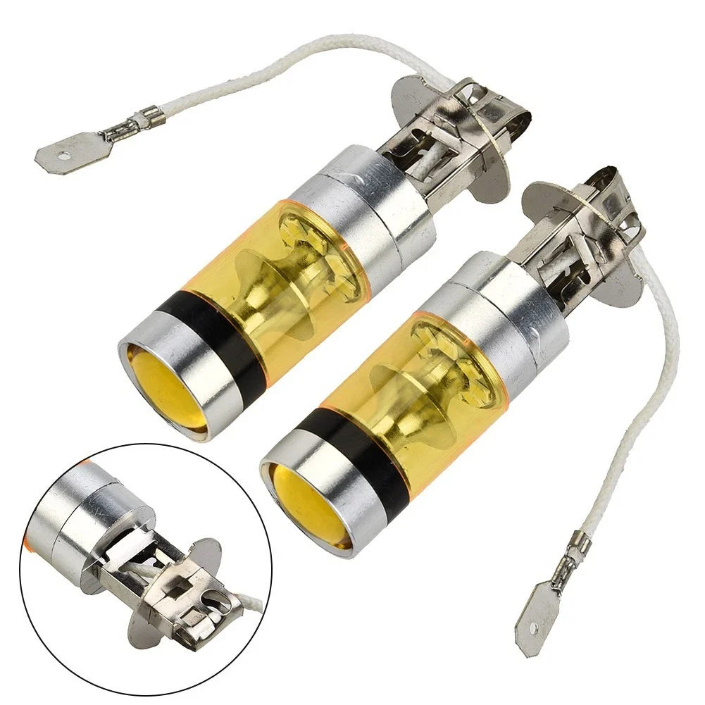 2X H3 100W 2828SMD LED Fog Light Bulbs Yellow 12-24V