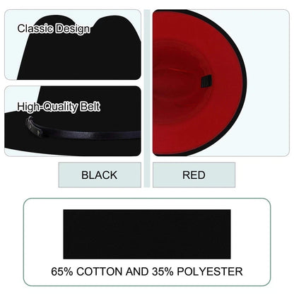Wide Brim Fedora Hat for Dress (Large-X-Large) - Black & Red