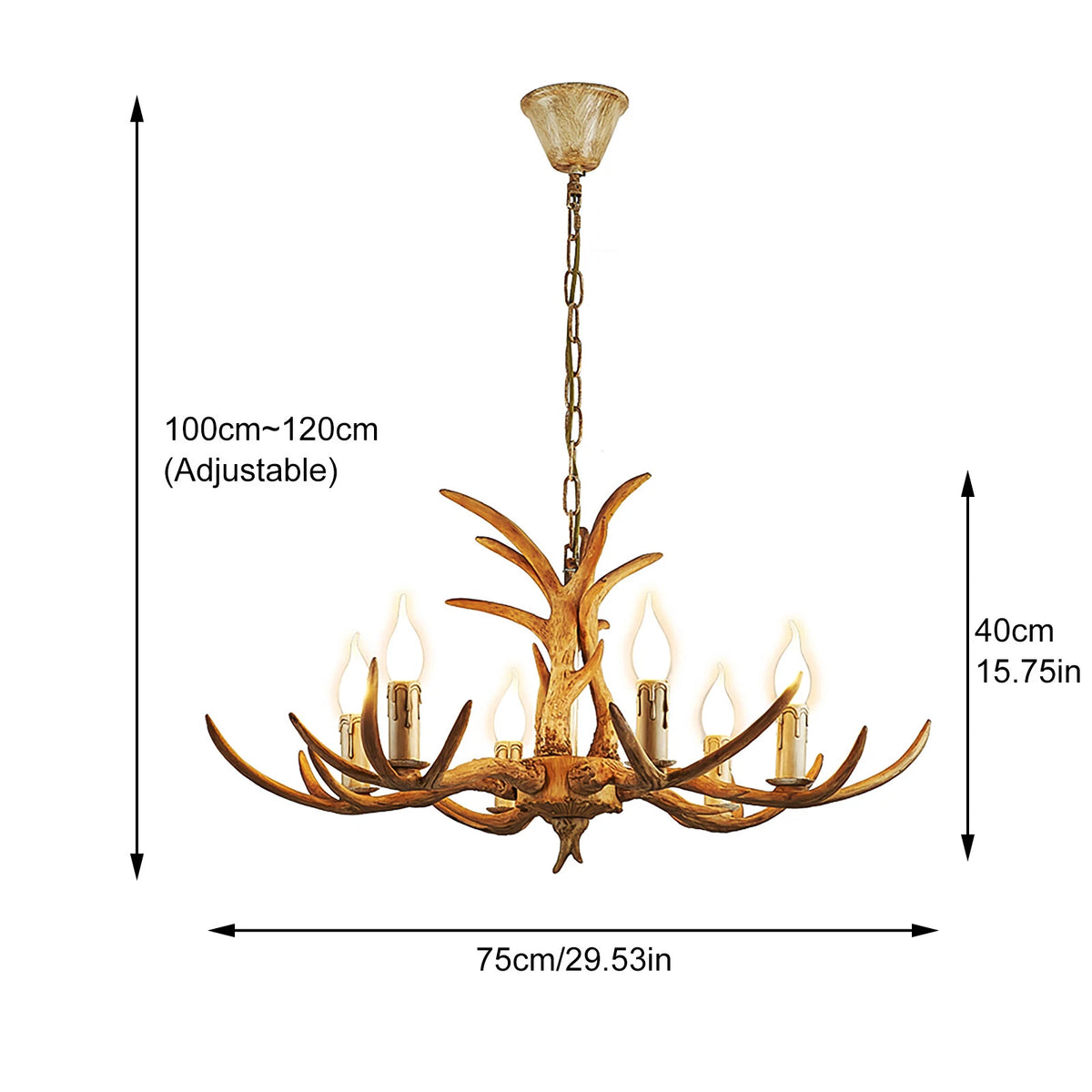 6-Lights Rustic Deer Horn Antler Chandelier Pendant Light Ceiling Lamp
