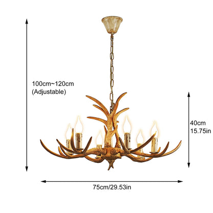 6-Lights Rustic Deer Horn Antler Chandelier Pendant Light Ceiling Lamp