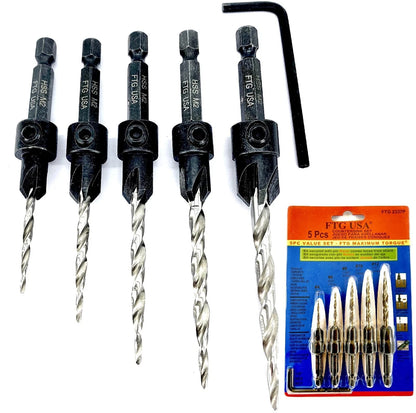 5 Pc Countersink Drill Bit Set #4 #6 #8 #10 #12 for Woodworking