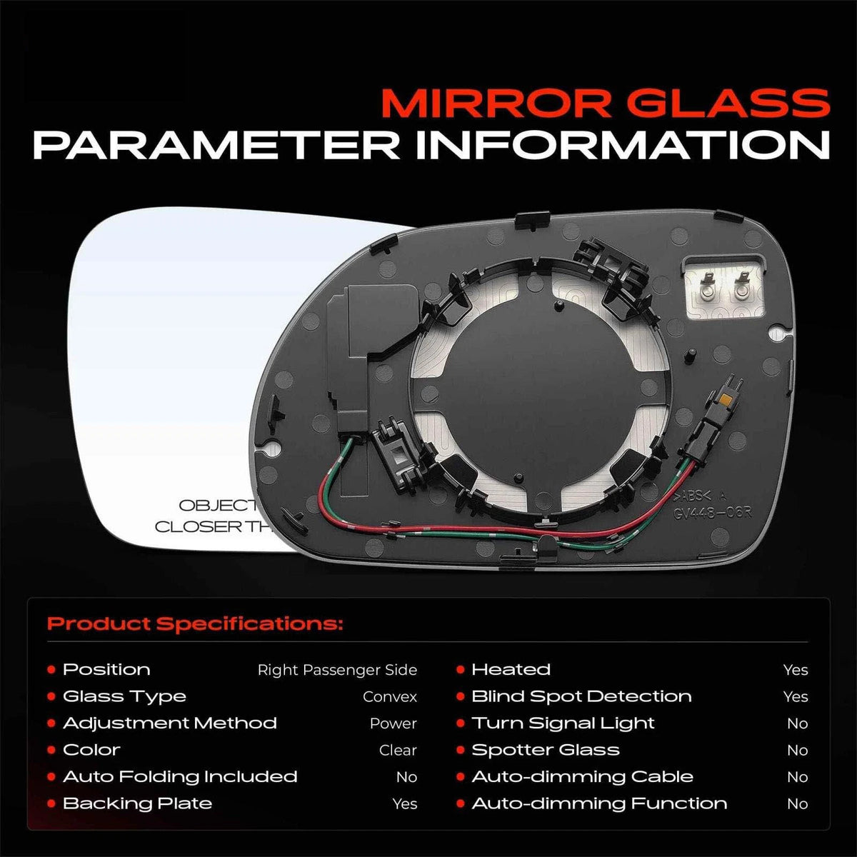 Power Mirror Glass w/ Blind Spot & Heated for Kia Soul (2020–2024) 87621K0220, KI1325139