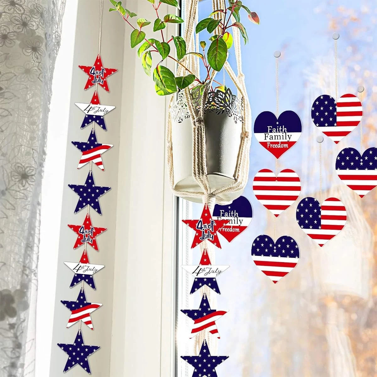 16Pcs Wooden Ornaments for Independence Day 4th of July