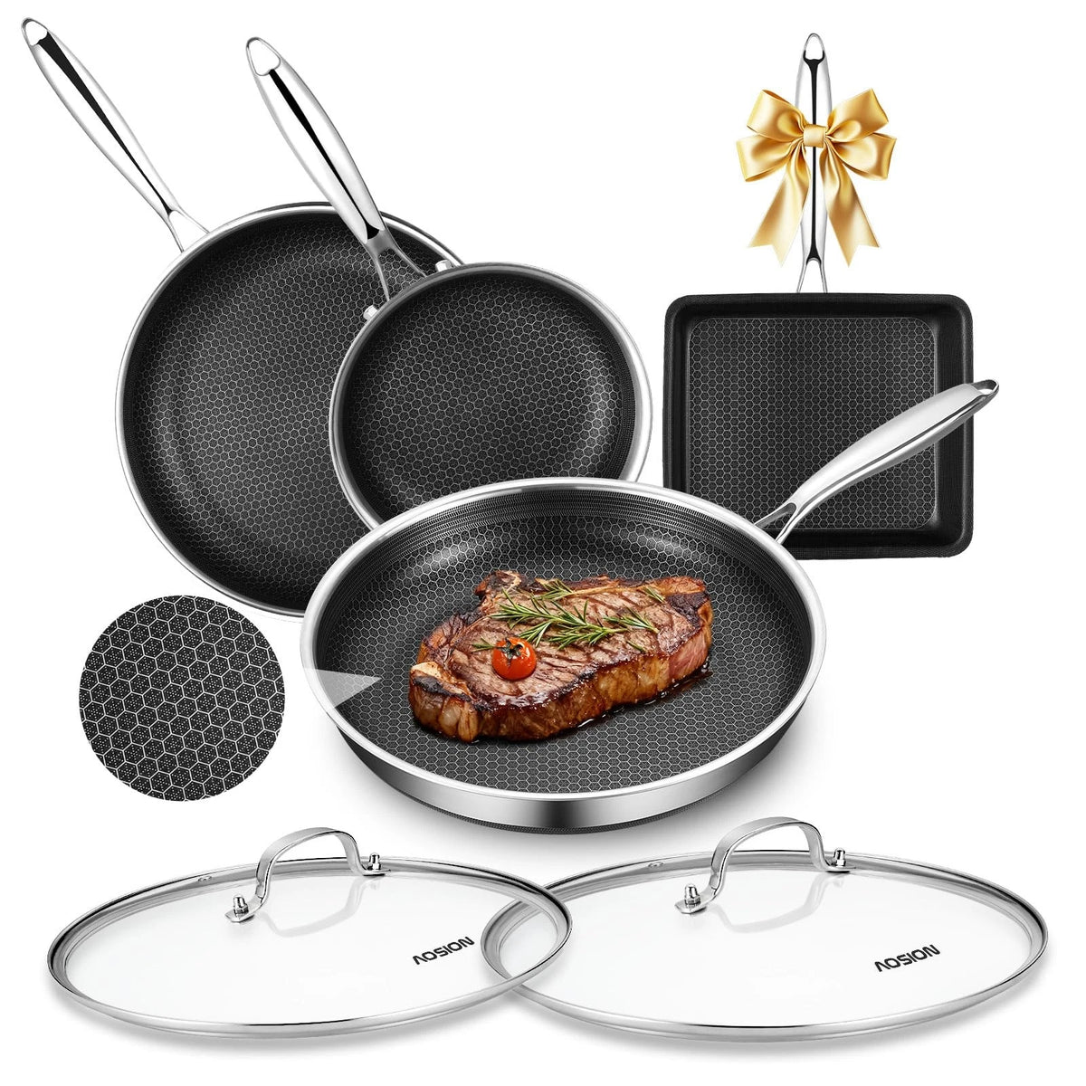 Set of 4 Nonstick Frying Pans for Kitchen Cooking (8, 9, 10, 12 Inch)