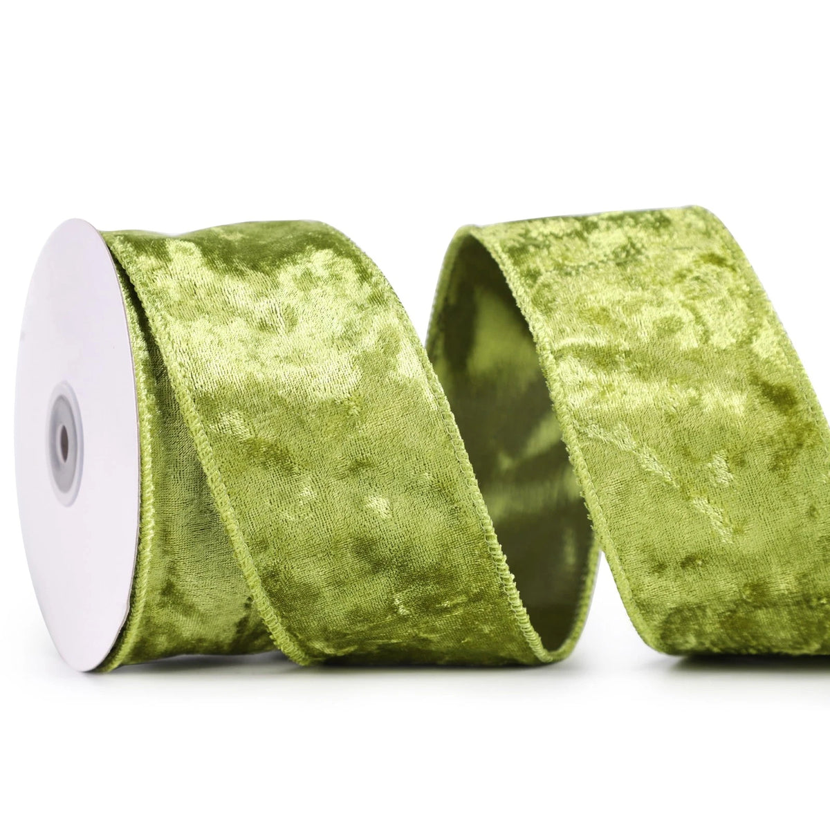 2.5 Inch Moss Green Crushed Velvet Ribbon Wired for Christmas Decorations