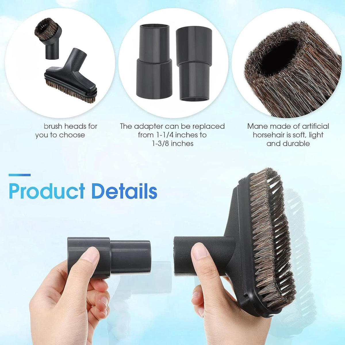 4Pcs 1-1/4" Vacuum Attachments & Brushes, 5.9" Floor Brush