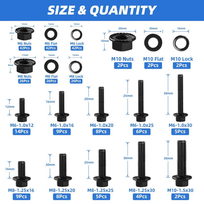 Set of 280 Metric Flange Bolts M6 M8 M10 for Automotive Applications