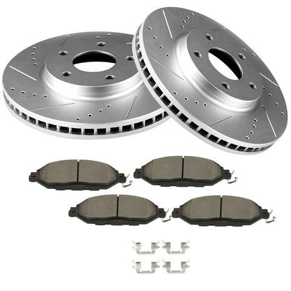 Front Brake Ceramic Pad & Drilled Slotted Rotor for Nissan Pathfinder (2015)