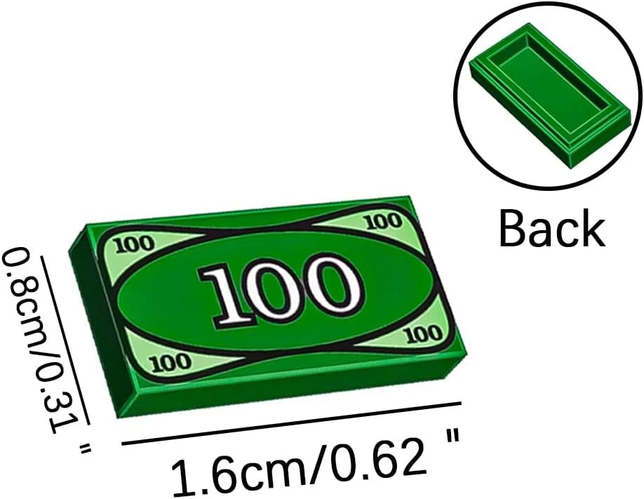 150PCS Green Money Tile Accessories for Bank Cash Minifigure