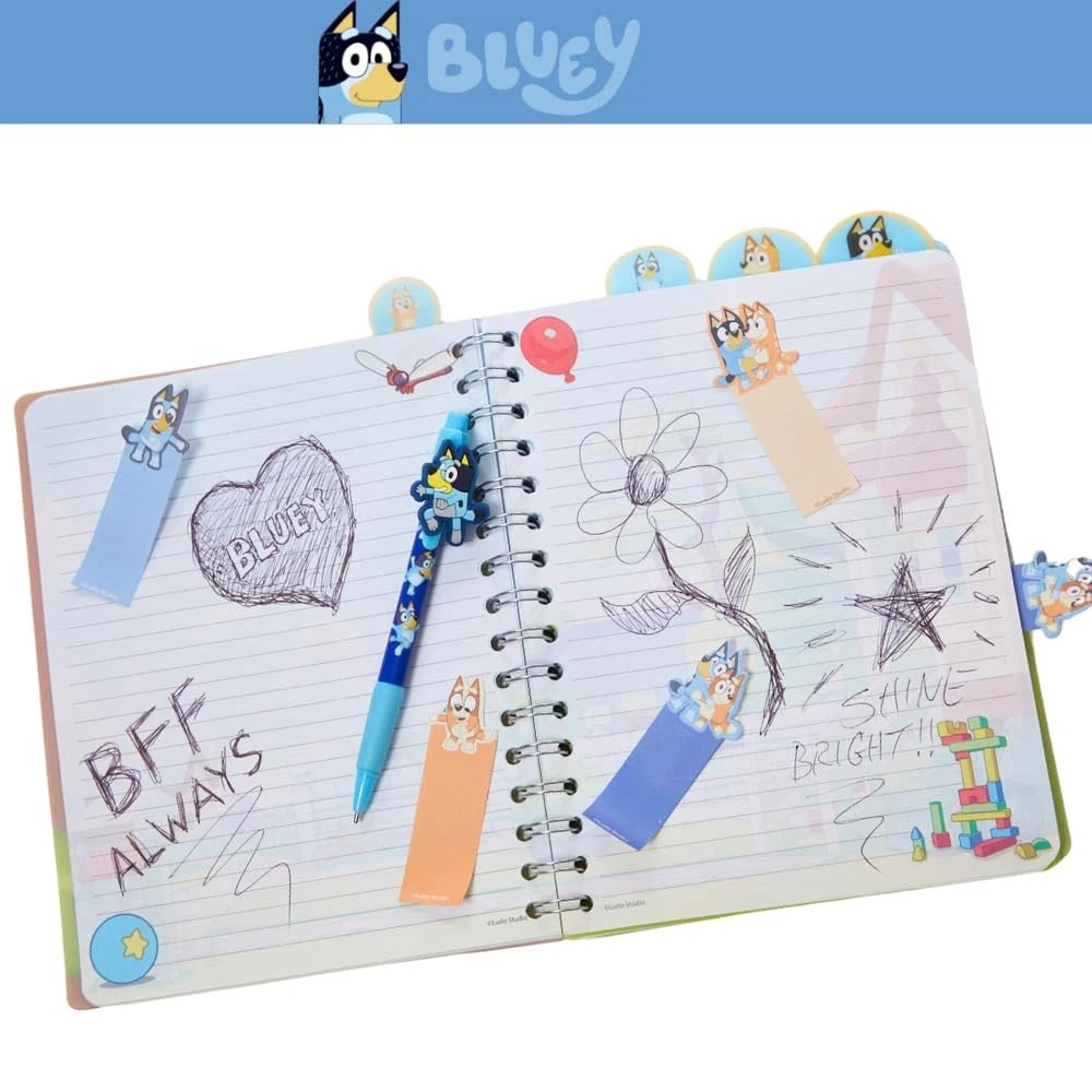 Bluey Tab Journal Spiral Notebook Set with Ballpoint Pen and Sticky Tabs