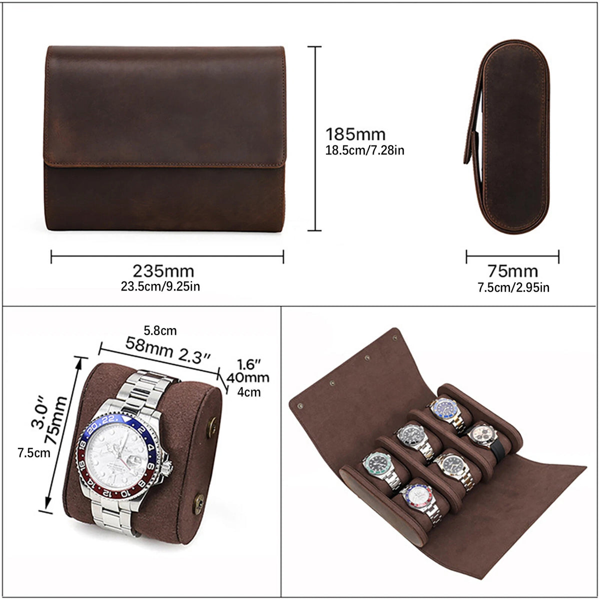 6-Slot Watch Roll Storage Box for Jewelry Display Travel Case
