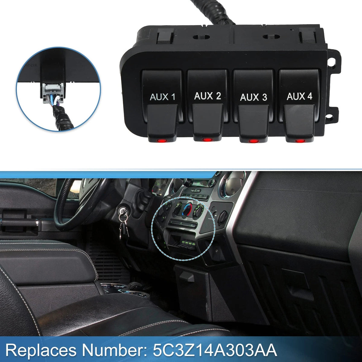 In-Dash Auxiliary Upfitter Switch Panel Kit for Ford (5.63'', Black)