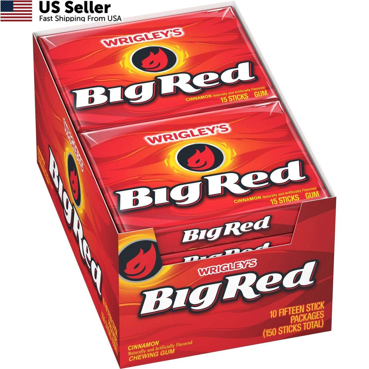 Pack of 10 Big Red Slim Packs (15 Count) for Chewing Gum