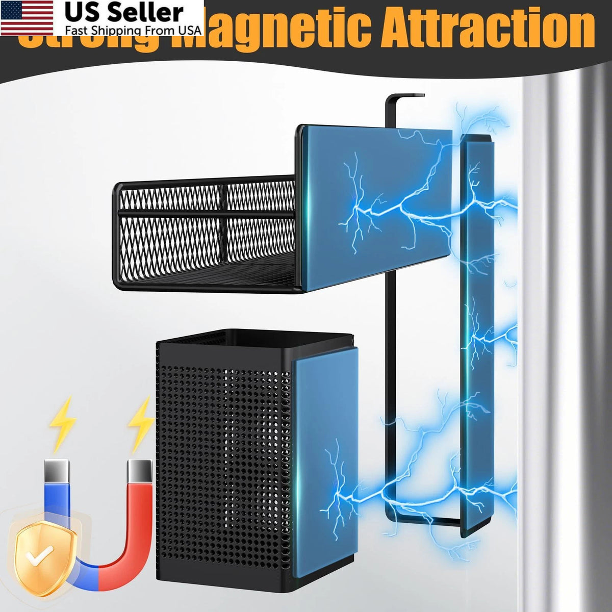 6X Magnetic Spice Rack for Refrigerator (100% Metal, Black)