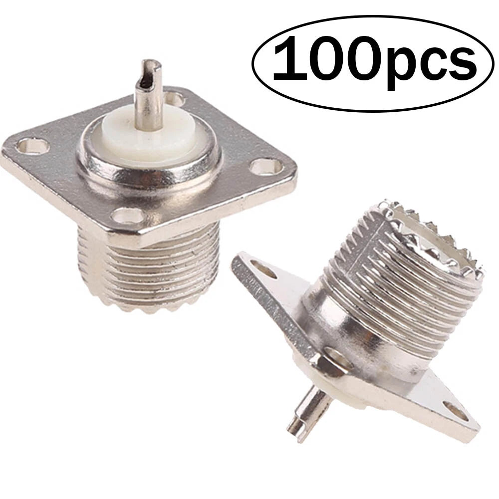 100Pcs UHF Female Jack SO-239 Panel Chassis Mount RF Coax Connectors