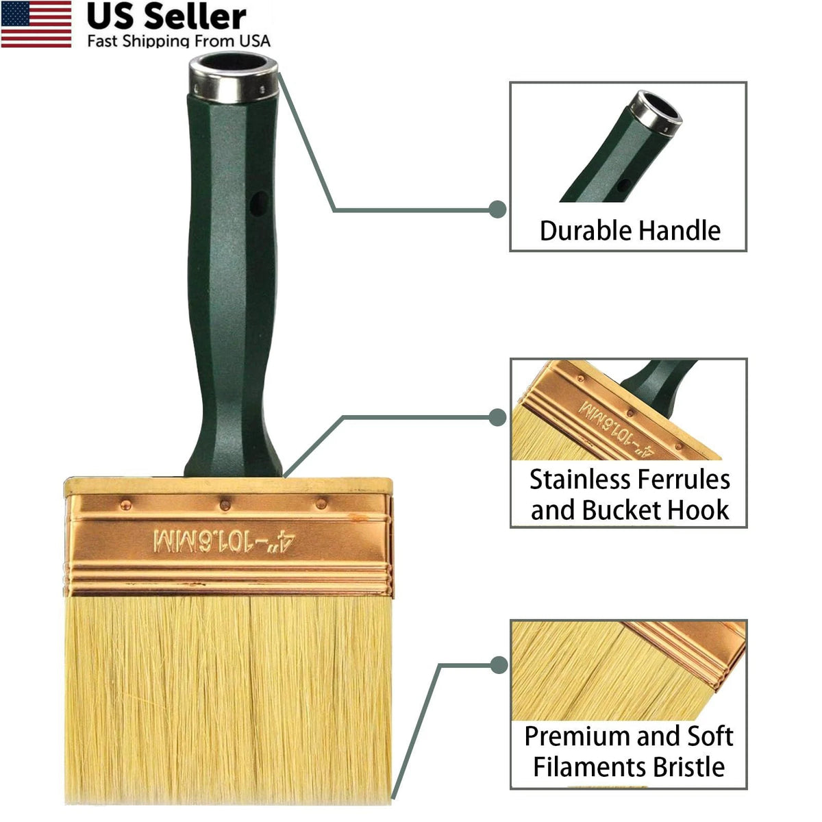 3X Deck Stain Brush Set for Automotive Detailing (4", 5", 6")