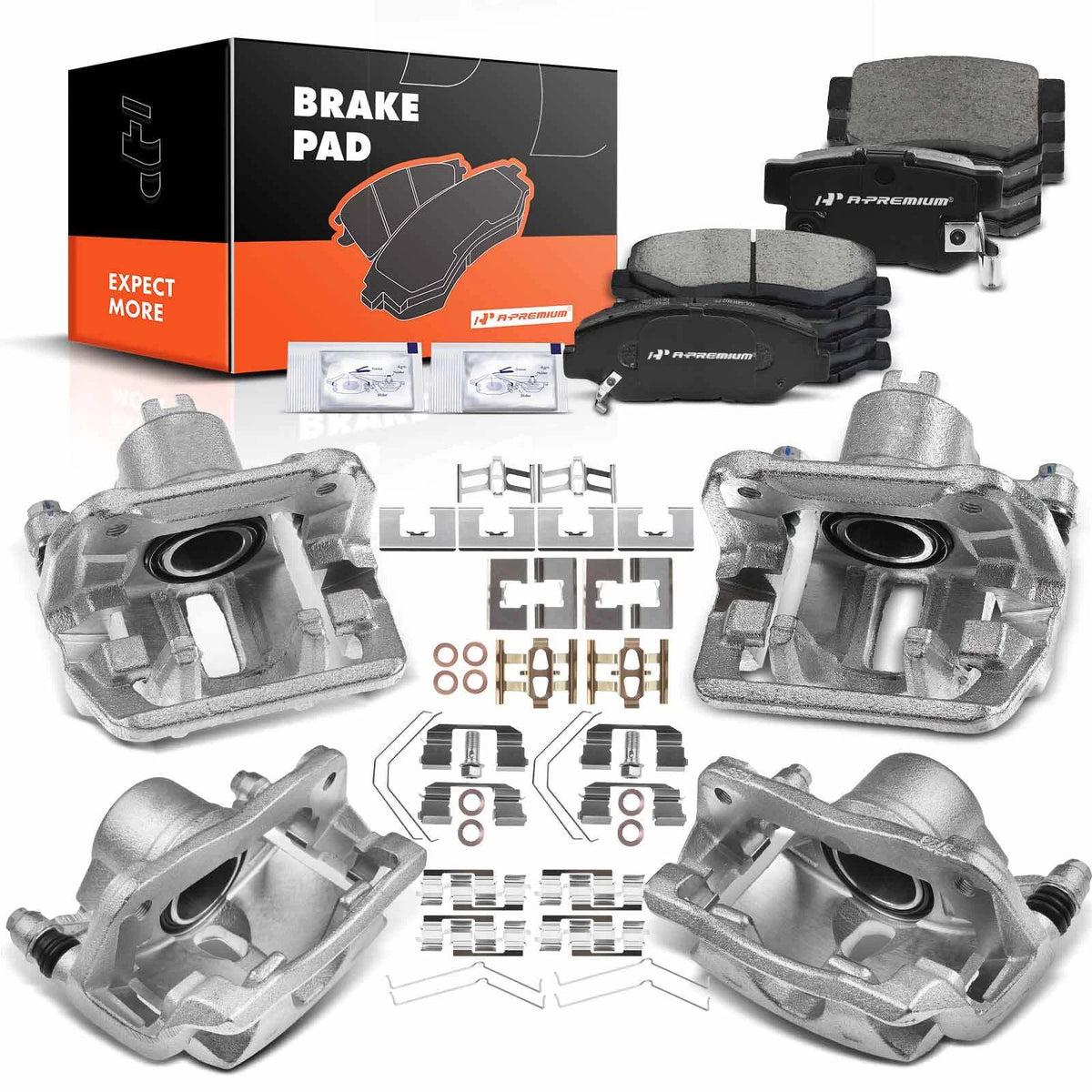 Set of 4 Brake Pads & Calipers for Honda Element (2003–2011) 45019S9AA01, 45019S9AA02, 45018SCVA04, 45018SCVA02
