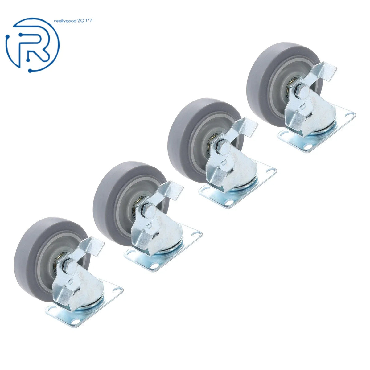Set of 4 Heavy Duty 4-Inch Swivel Casters with Side Brakes