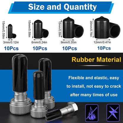 40pcs Rubber End Caps Set for Various Applications (1/8", 1/4", 3mm, 6mm, 9mm, 12mm)