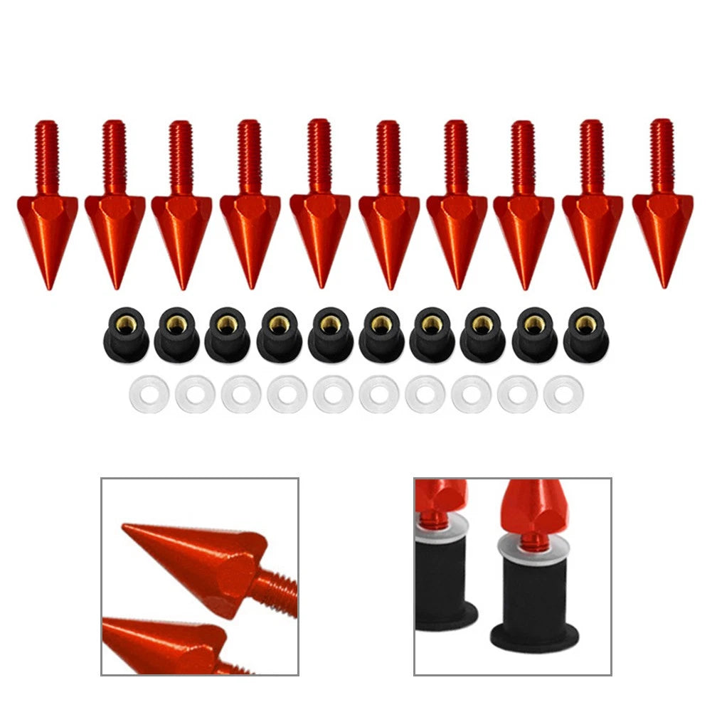 10x Red Windshield Spike Bolts for Motorcycle (5MM)
