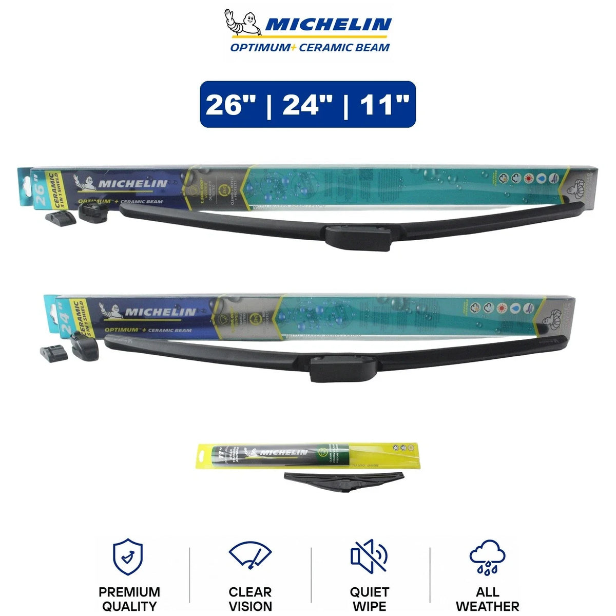 Set of 3 Michelin Optimum+ Ceramic Beam Wiper Blades for EcoSport (2018–2023)