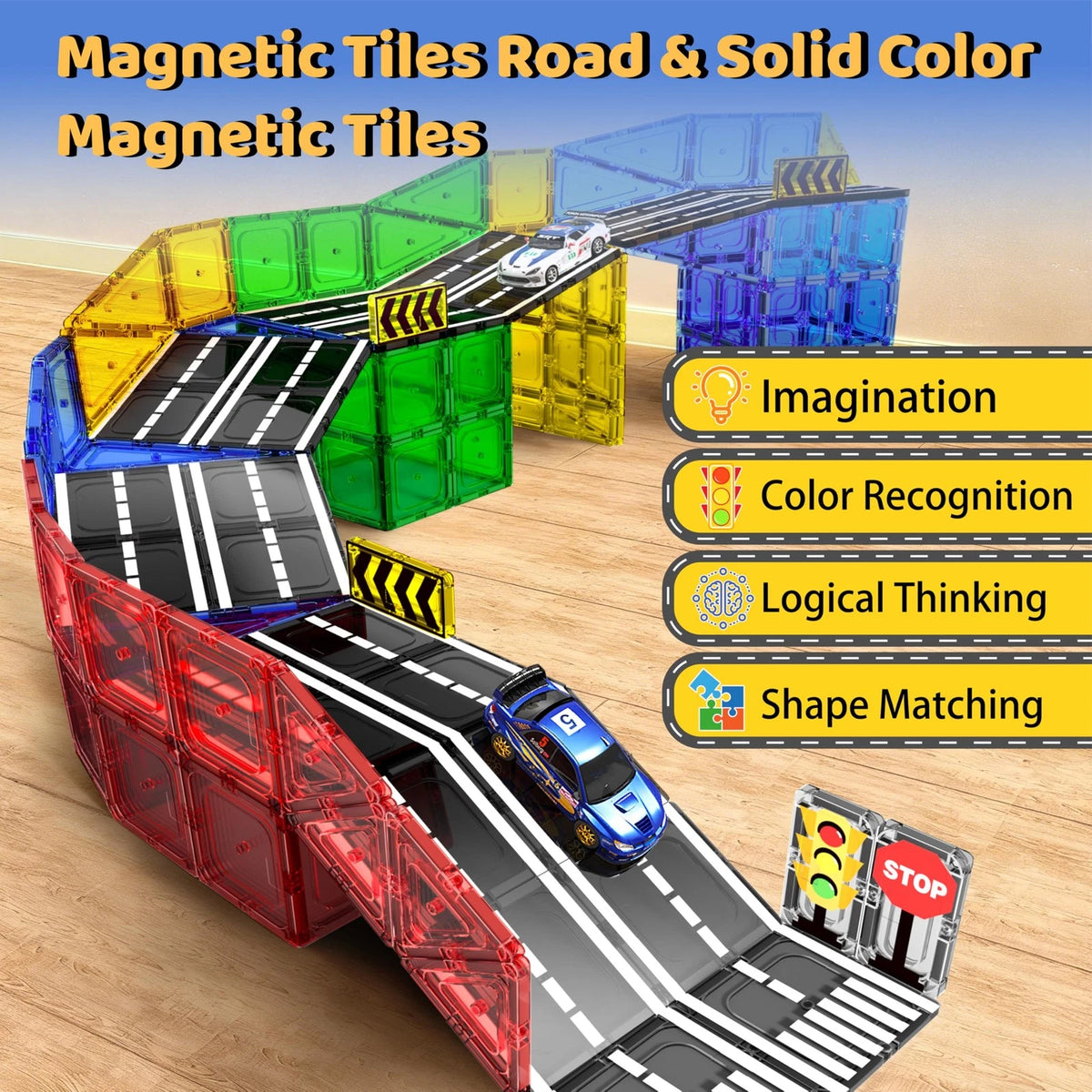 Magnetic Tiles Road Set for Building Large Structures