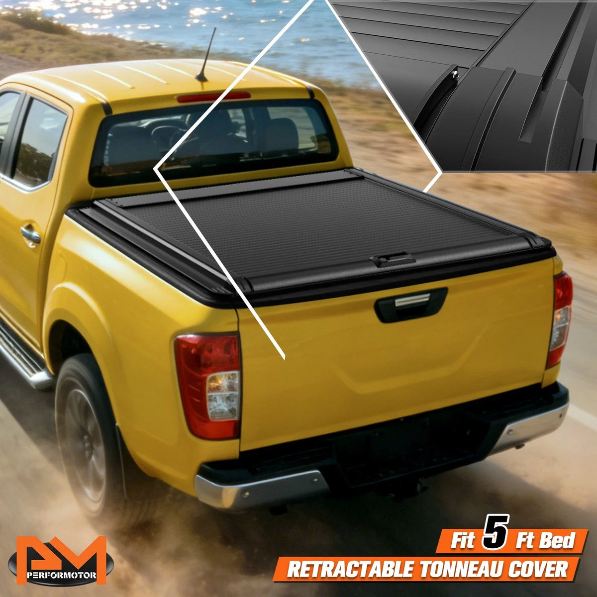 Retractable Tonneau Cover for Nissan Frontier (2005–2026) w/ 2x Mounting Rails