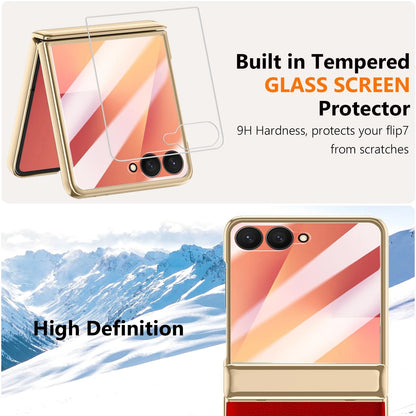 YQODSZ Leather Case for Samsung Galaxy Z Flip 7 (2025) - Gold/Red
