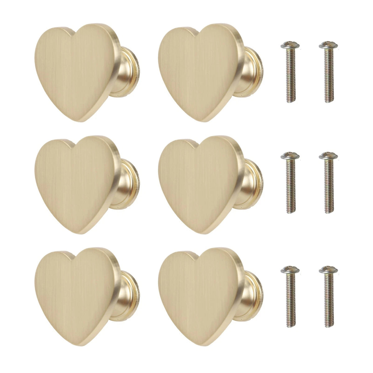 Set of 6 Gold Finish Zinc Alloy Heart Shaped Cabinet Knobs