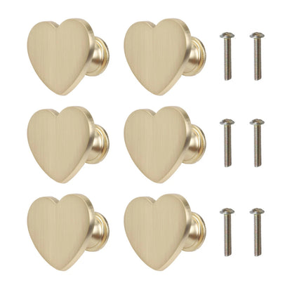 Set of 6 Gold Finish Zinc Alloy Heart Shaped Cabinet Knobs