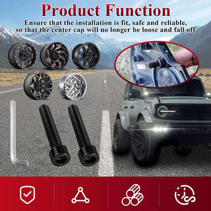 2 Pack Fuel Wheel Center Cap Screws with Adapter 1/4-20 UNC, Black