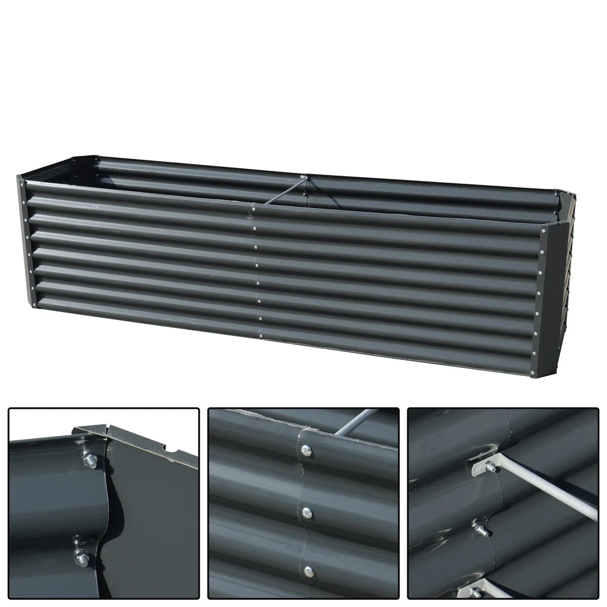 Set of 2 Galvanized Raised Garden Beds for Outdoor Planting