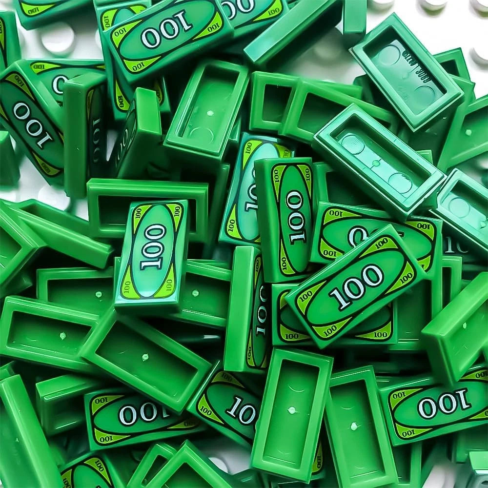 150PCS Green Money Tile Accessories for Bank Cash Minifigure