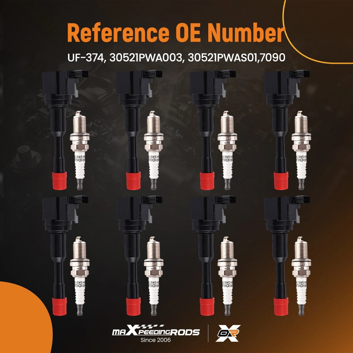 8X Ignition Coils + 8X Iridium Plugs for Honda Civic 1.3L Hybrid (2003–2005) UF-374