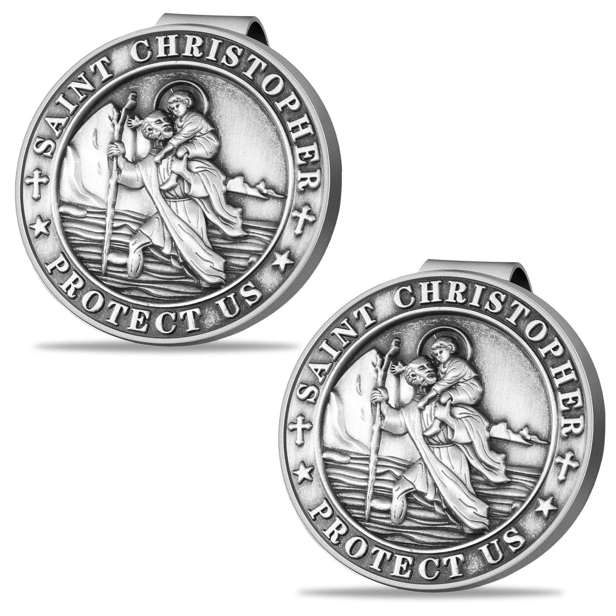 2X St Christopher Medal Visor Clip for Car