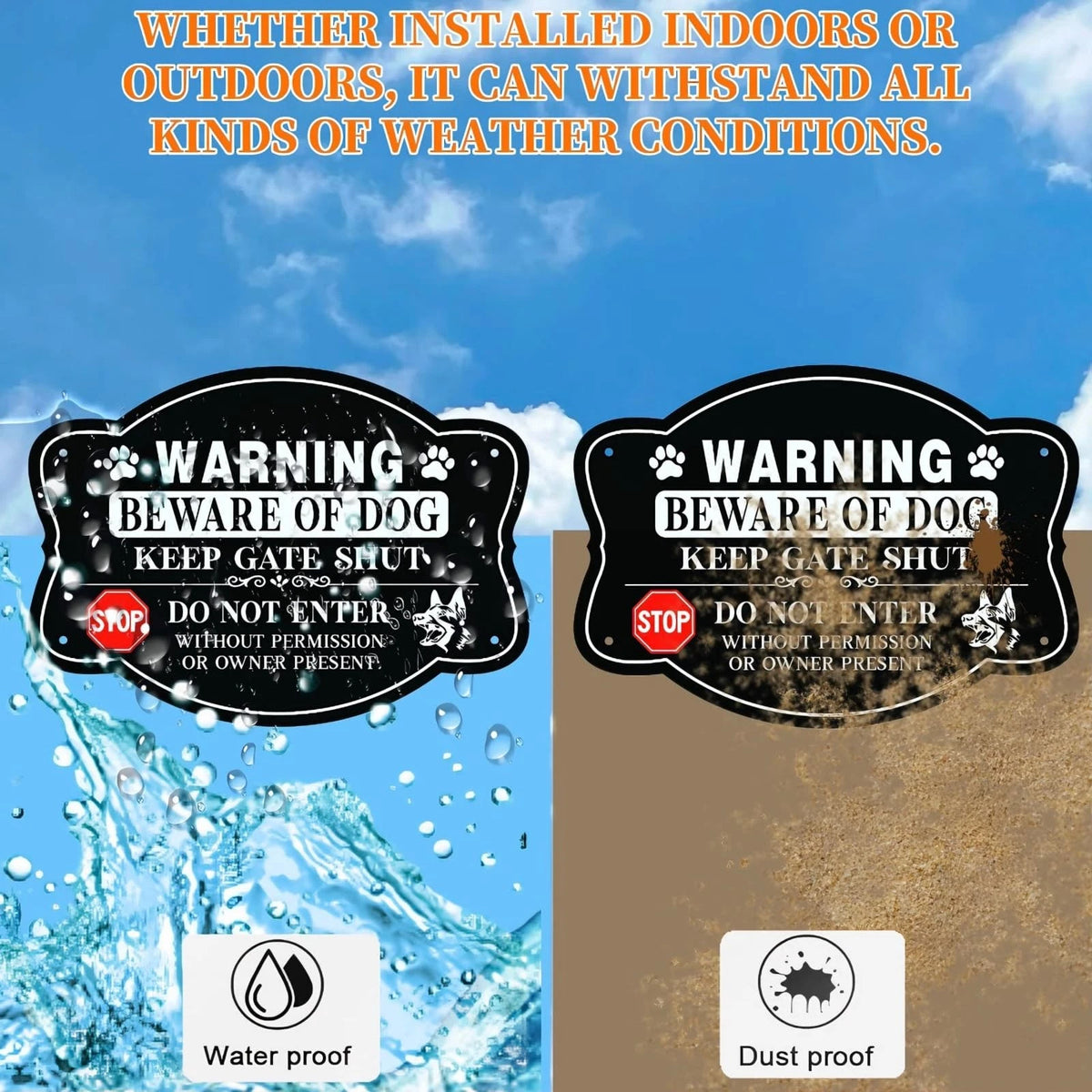 4X Beware of Dog Sign (10 x 7 Inch) - Black, White, Red