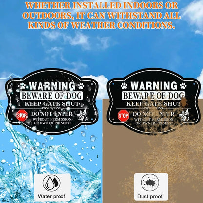 4X Beware of Dog Sign (10 x 7 Inch) - Black, White, Red