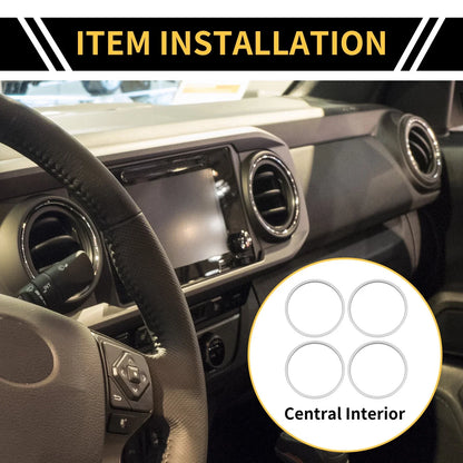 Set of 1 AC Vent Dashboard Decoration Rings for Toyota Tacoma (2016–2023) Silver Tone