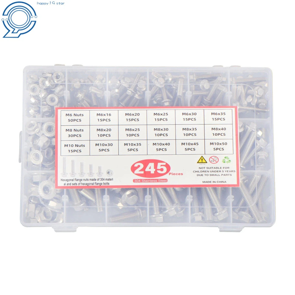 Set of 245 Hex Screws Flanged Bolts Nuts Kit for Metric M6 M8 M10