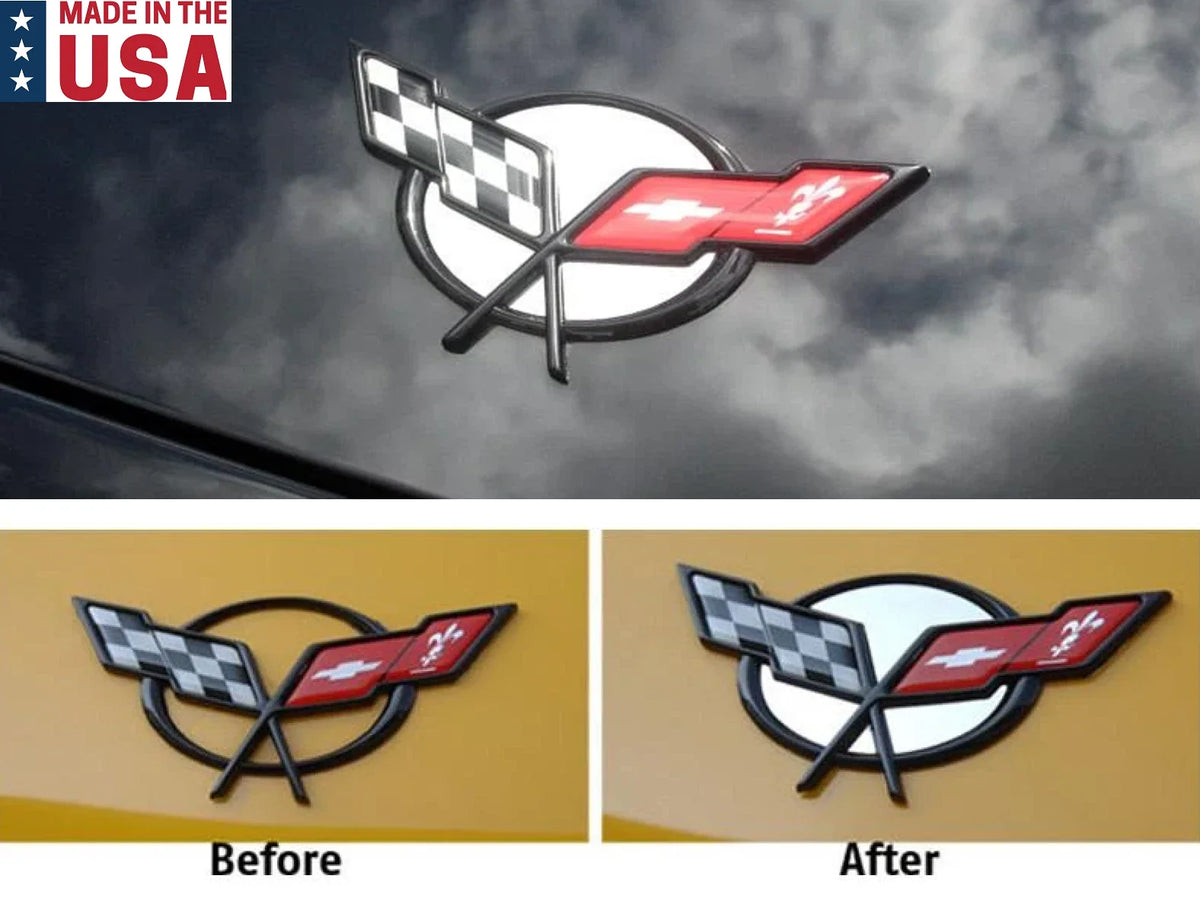 Adhesive Emblem Inserts Stainless Front Rear for 1997-2004 Chevy Corvette C5