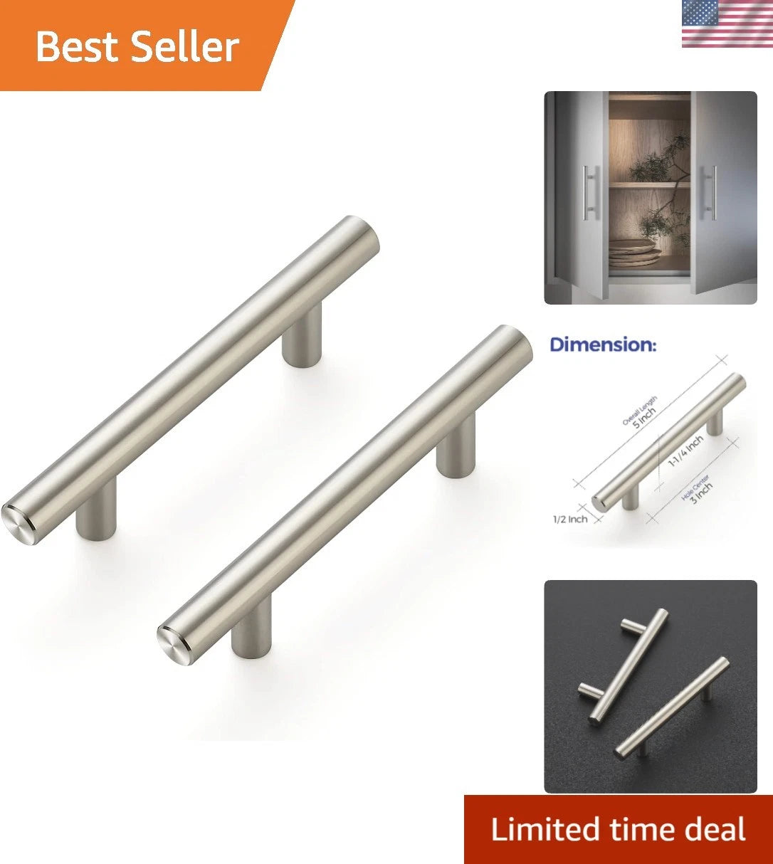 30 Pack Stainless Steel Drawer Pulls for Kitchen (5" Bar Design)