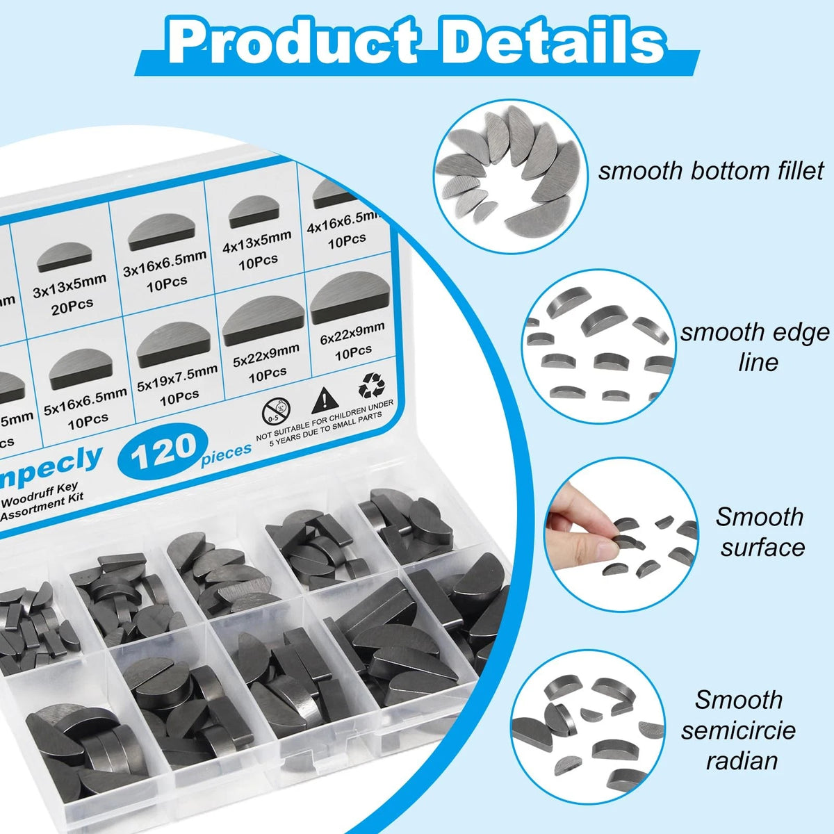 120pcs Woodruff Key Assortment Kit for Various Applications (BM2506N0501XY-FBA)