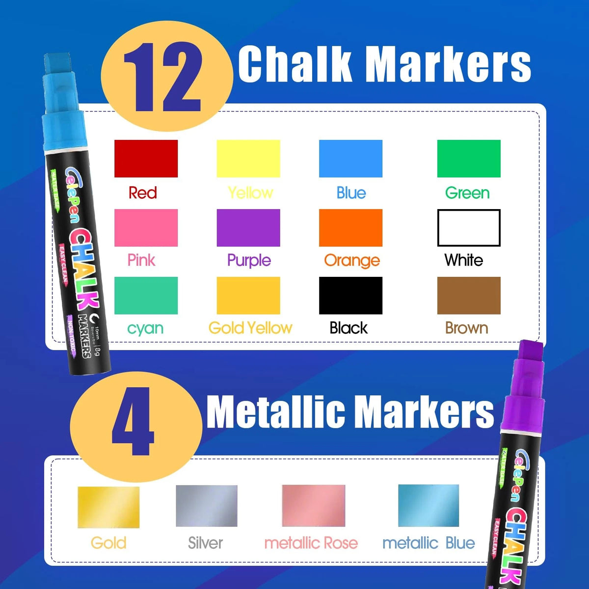 Window Chalk Markers for Cars - 16 Colors Jumbo Liquid Chalk