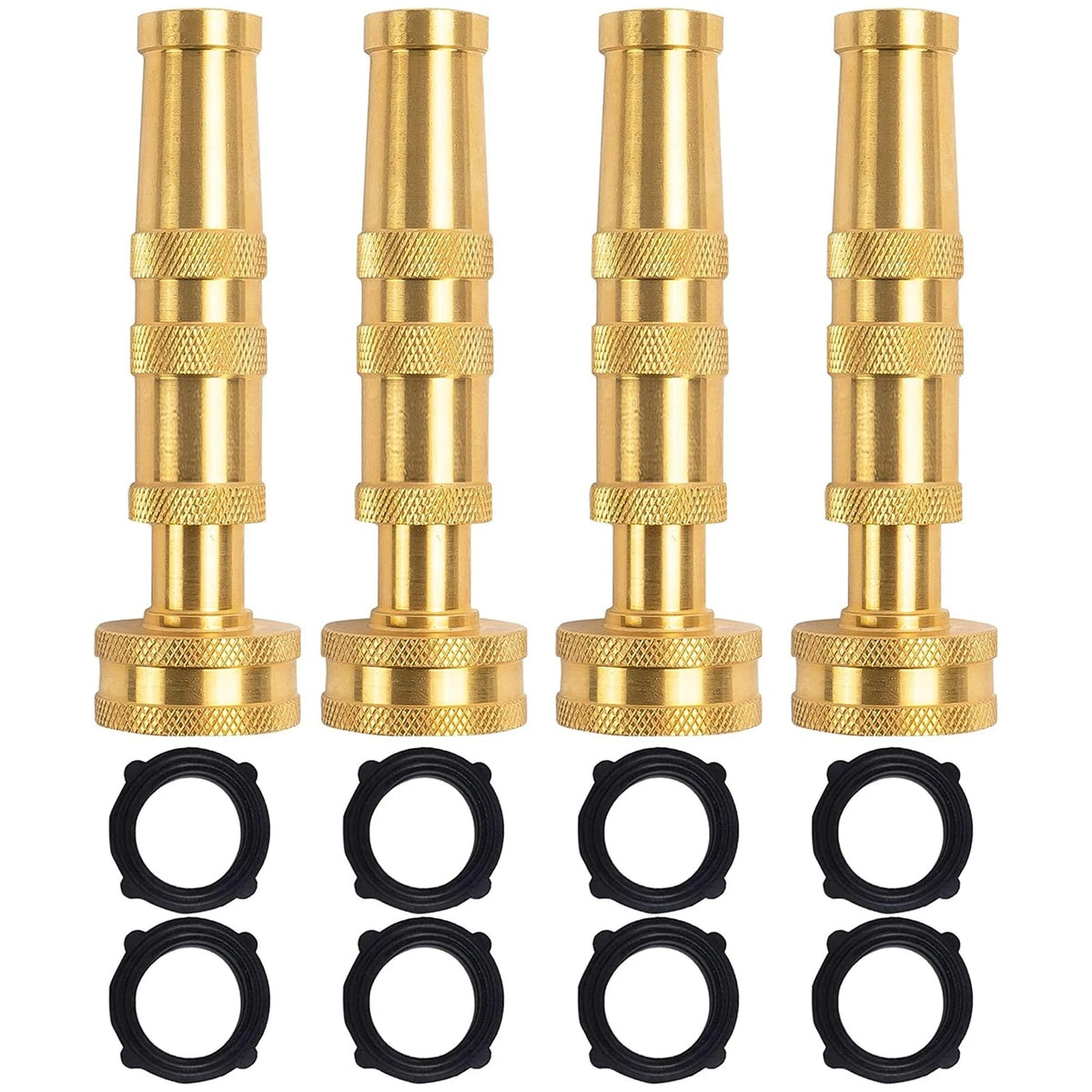 Set of 4 Adjustable Twist Hose Nozzles 4 Inch Gold