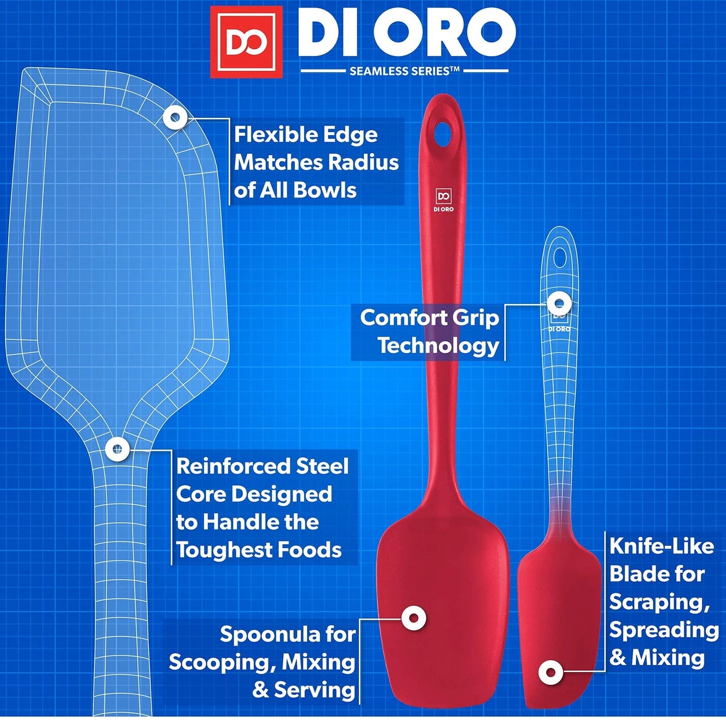 Set of 5 Silicone Spatulas for Kitchen Cooking - Red Rubber
