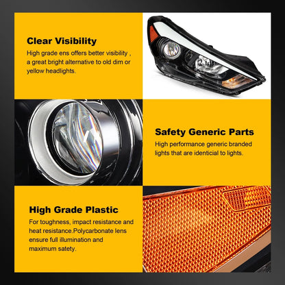 Pair Headlight Assembly for Hyundai Tucson (2016–2018) with Bulbs