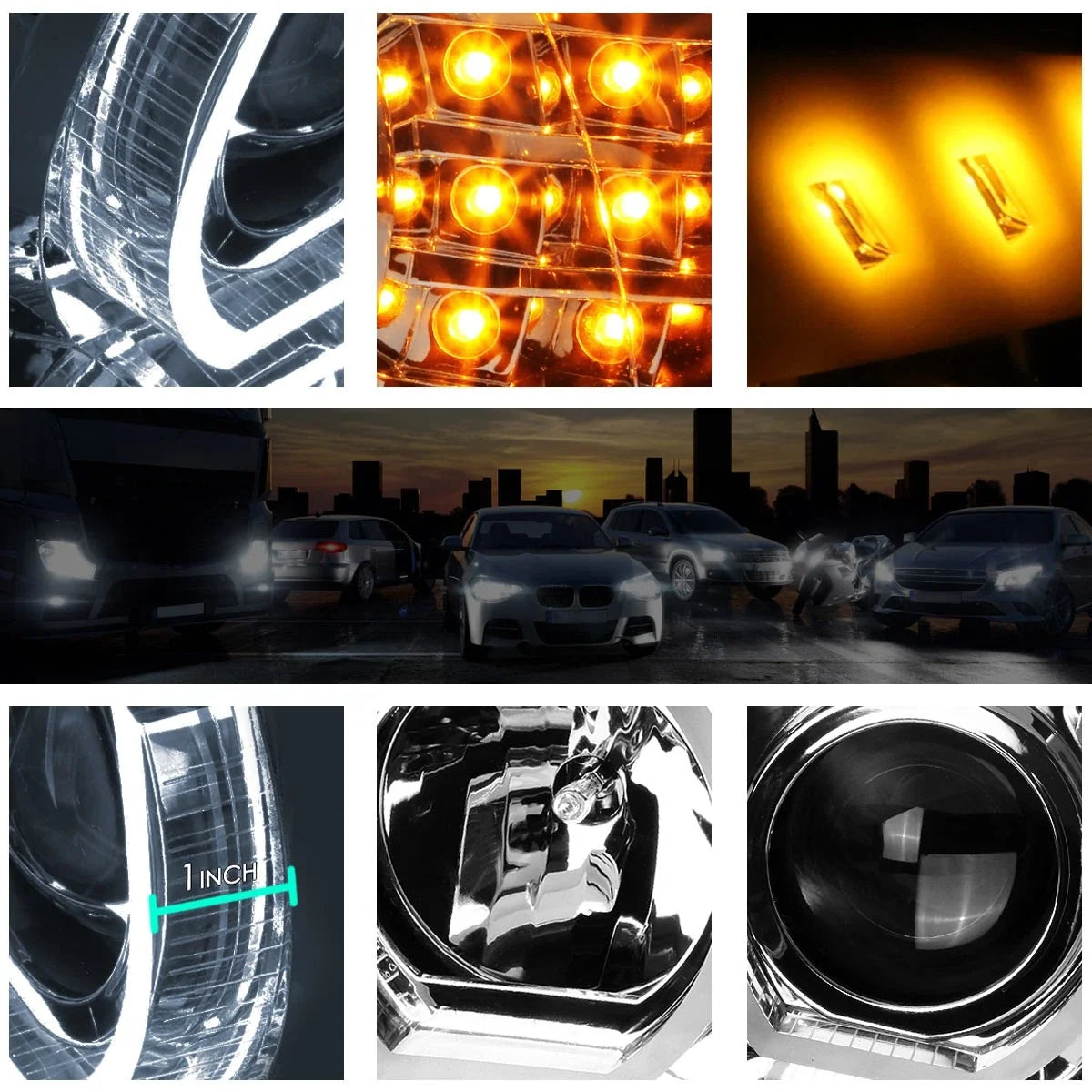 LED 3D Crystal U-Halo Projector Headlight for BMW E90 3-Series (2005–2008)