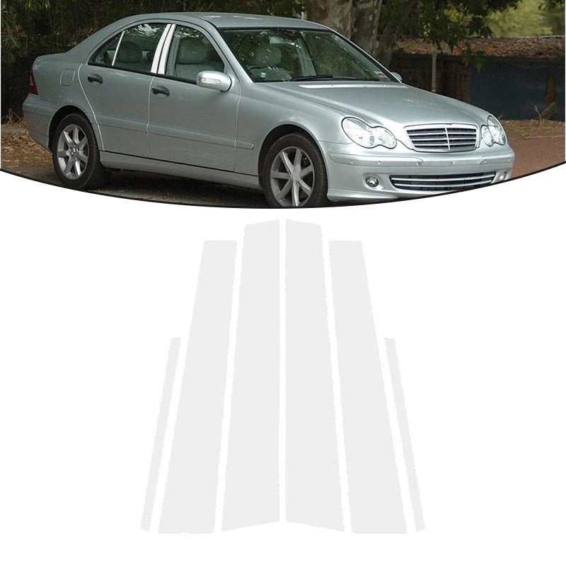 Set of 6 Silvery Exterior Pillar Posts Stickers for Mercedes-Benz C-Class (2001–2007)